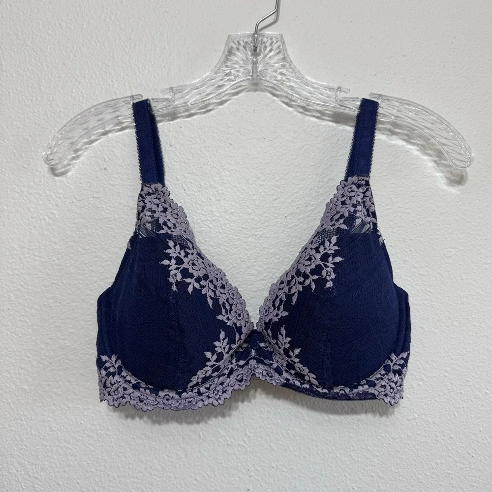 Wacoal Navy‎ and Lilac Underwire Floral Embrace Lace Bra Womens Size 32DD 853291